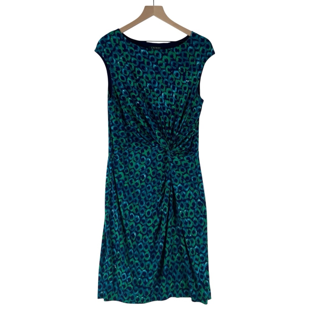 Lauren Ralph Lauren Stretch Knit Geometric Twisted Cap Sleeve Midi Dress 16